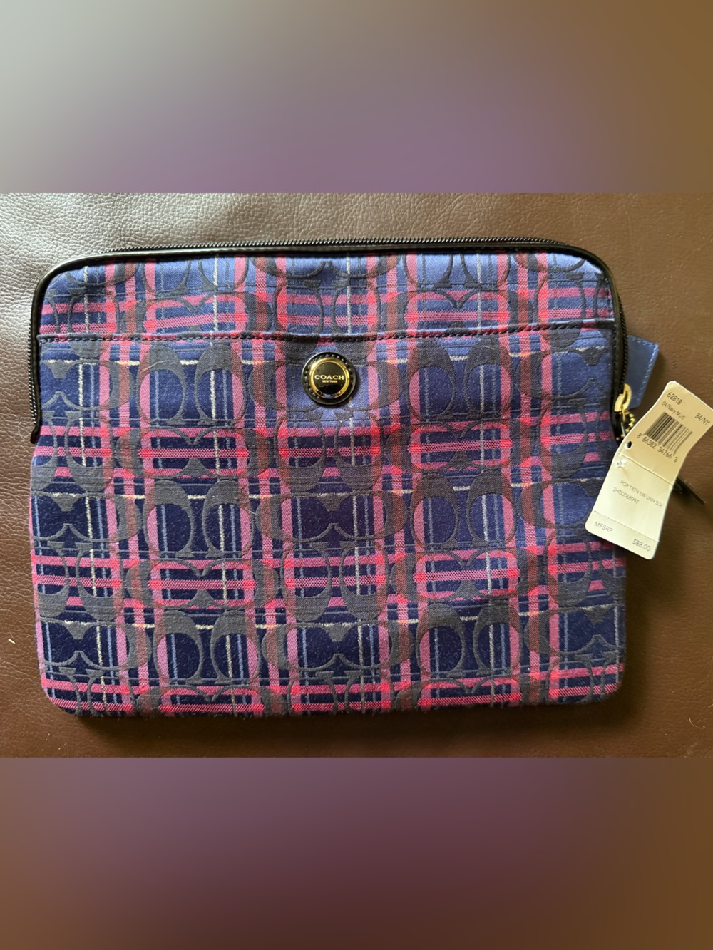 Coach Navy and Pink Plaid Signature Tablet Sleeve